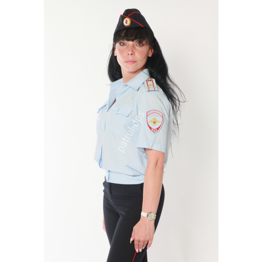Рубашка женская полиции короткий рукав светло-голубая фото 1